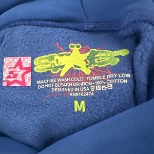 Sp5der “Marina Blue” Hoodie Size M – Puff Print Web Graphic – Bored The Alien